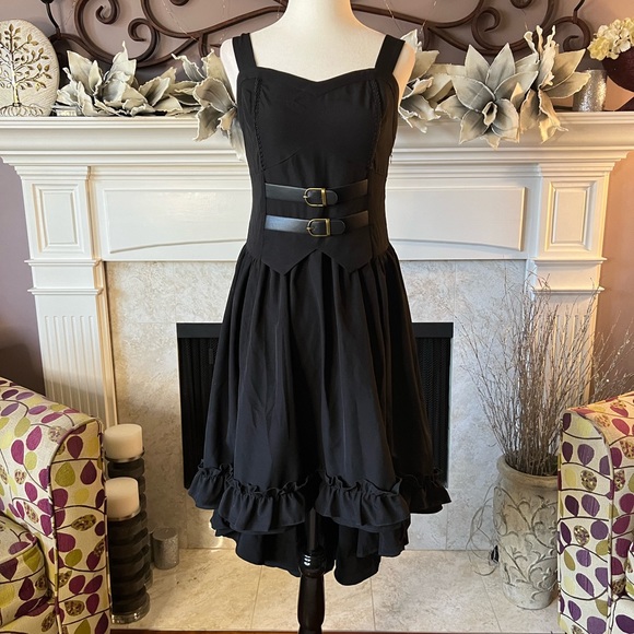 Vintage Ruffle Dress w/ Hi-Lo Hem Goth Steampunk Dress, Black, Size Small, NWOT - Picture 7 of 16